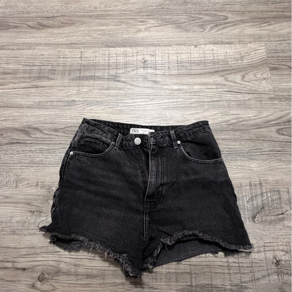Zara Black Distressed Denim Cutoff Shorts